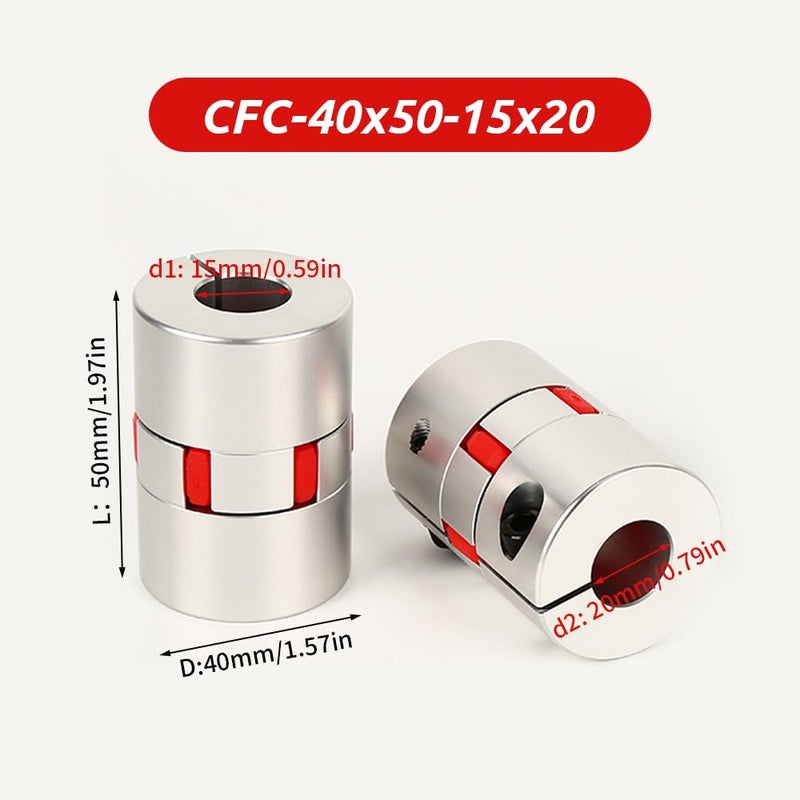 BORDSTRACT 15mm to 20mm Plum Flexible Shaft Coupling, Diameter 40mm Length 50mm Aluminium Motor Connector Flexible Spider Coupler for 3D Printer CNC Machine Servo Stepped Motor - Image 2